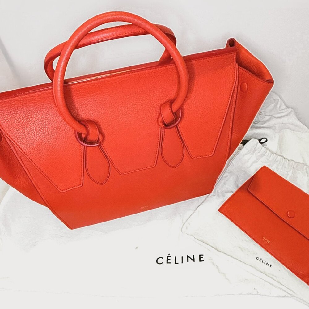 Celine Red Tie Knot Leather Purse and Pouch